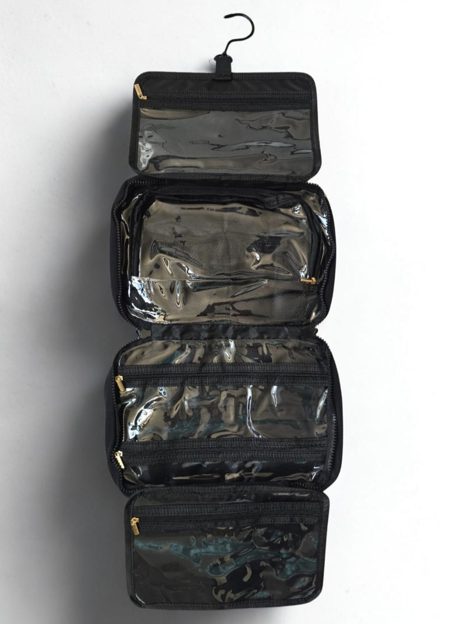 Toilettas De Luxe Uitklapbaar Klein & Compact 22,5x20cm - Zwart