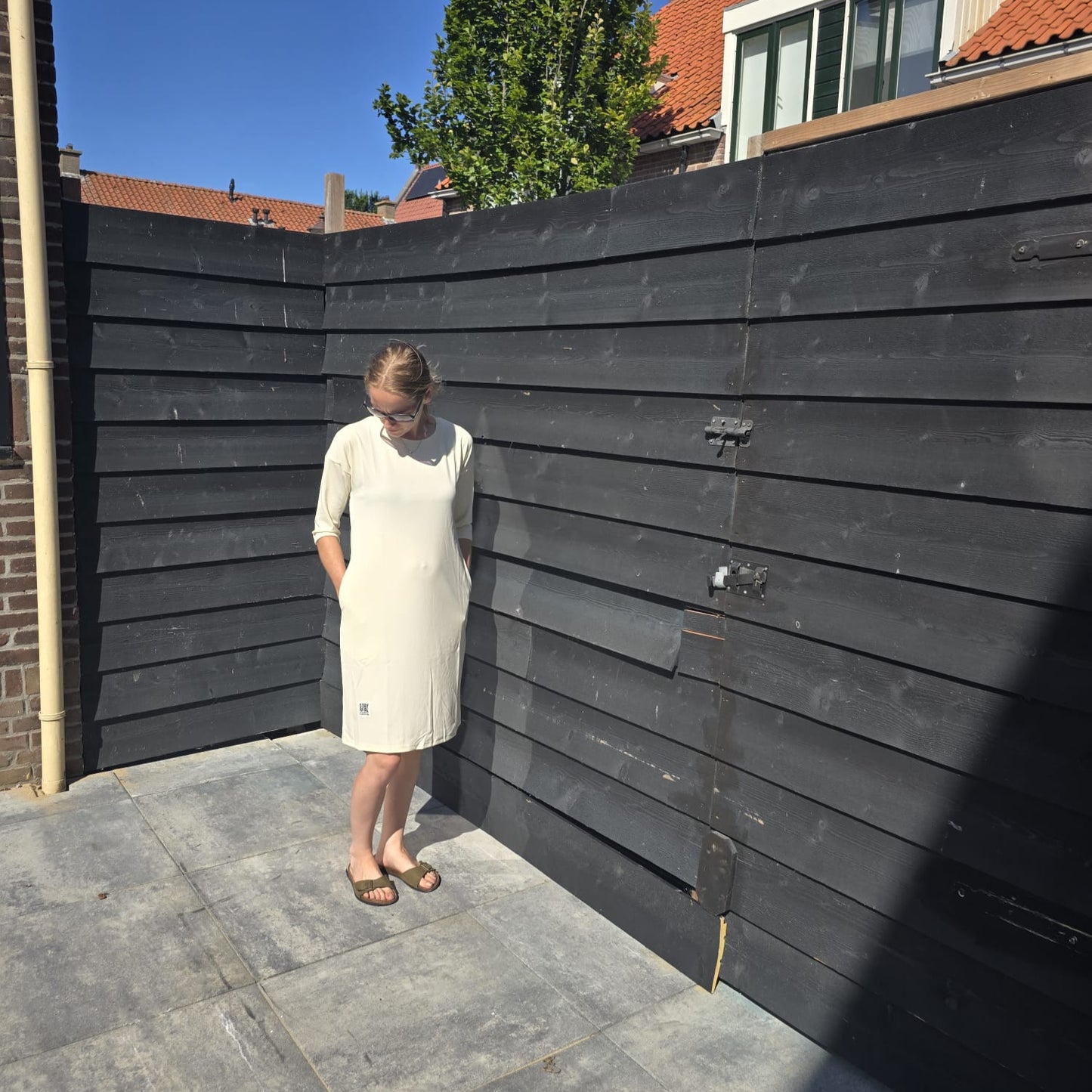 Gele zomerjurk met korte mouw en zakken