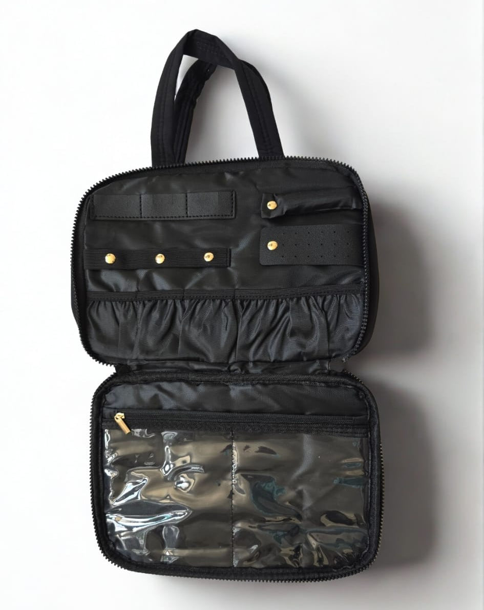 Toilettas De Luxe Uitklapbaar Klein & Compact 22,5x20cm - Zwart